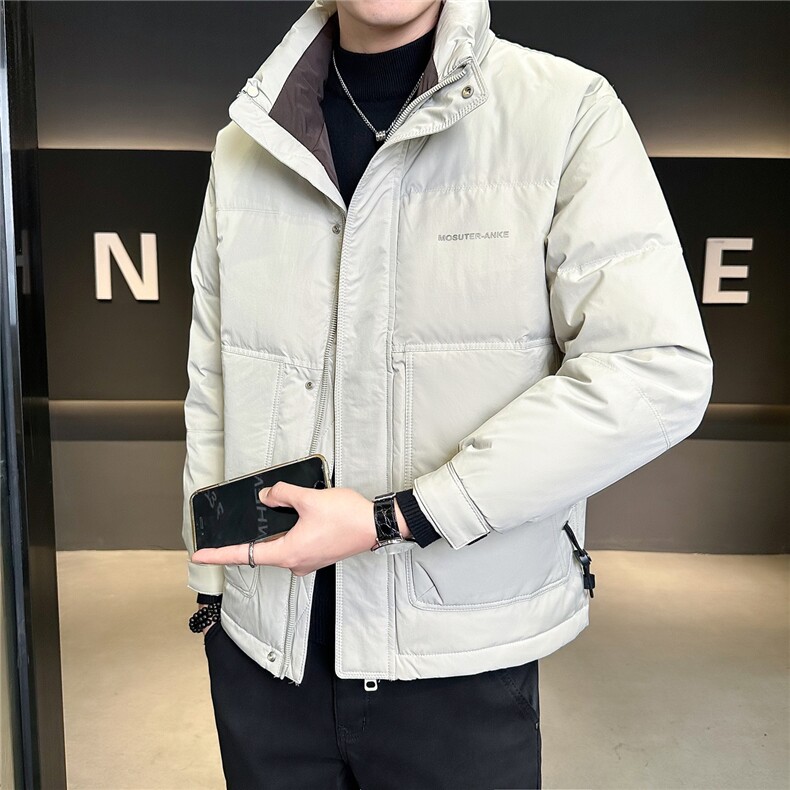 7630-L-4XL-P175标50绒店主风男士立领休闲拼色字母羽绒服外套,男装羽绒服,电商B255