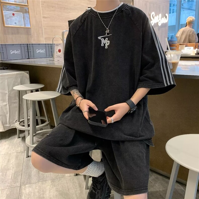 气质百搭休闲套装夏季五分袖潮流男五分裤WT117P52,男装休闲套装,星座1116-2