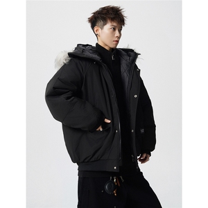 连帽可脱卸毛领S-5XL大码：聚酯纤维棉衣男MY77917P138控198,男装棉衣,星座227-7