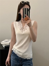 背心女2025新款外穿针织无袖衫内搭精纺超薄水溶蕾丝吊带，女装背心吊带，缘满羊绒