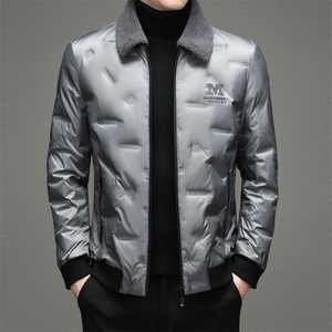 羽绒服可卸羊毛毛领中年男翻领羽绒服防寒纯色羽绒男ZL99667-P225图片