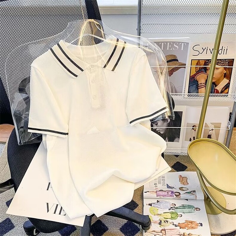 条纹针织短袖POLO衫男女夏季新款百搭休闲翻领T恤上衣T1338-P40,男装Polo衫,星座512-3