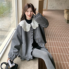 冬款白鸭绒内胆钩花领复古毛织羽绒服2C239-H39-P235-K358，女装羽绒服，2C239