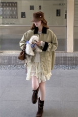 现货26早春卡其色百搭休闲外套2C293-W302P175-K258，女装风衣，2C293
