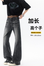 190高个子加长牛仔裤美式复古微喇裤子115cm水洗做旧长裤KZ041P68，男装牛仔裤，电商B312