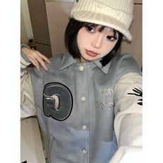 美式毛呢拼接棒球服外套男女春秋休闲宽松复古刺绣潮牌夹克上衣，男装夹克，星座1210-1
