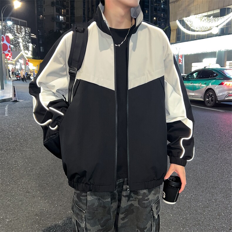 复古撞色拼接立领冲锋衣外套男开衫外套夹克棒球服JK01577-P68,男装夹克,星座308B-2