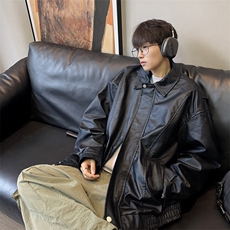 抖音直播！pu皮衣机车服宽松夹克男CP40-特p65控价：118，男装皮衣，电商B371