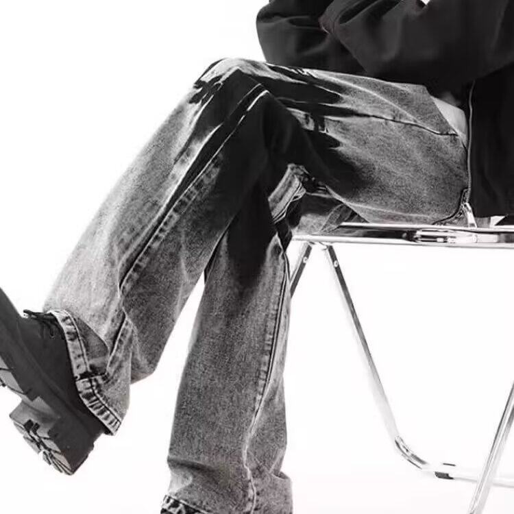 网络图现货美式复古痞帅炸街扎染牛仔显瘦直筒裤微喇N829-P42，男装休闲裤，星座1005-6