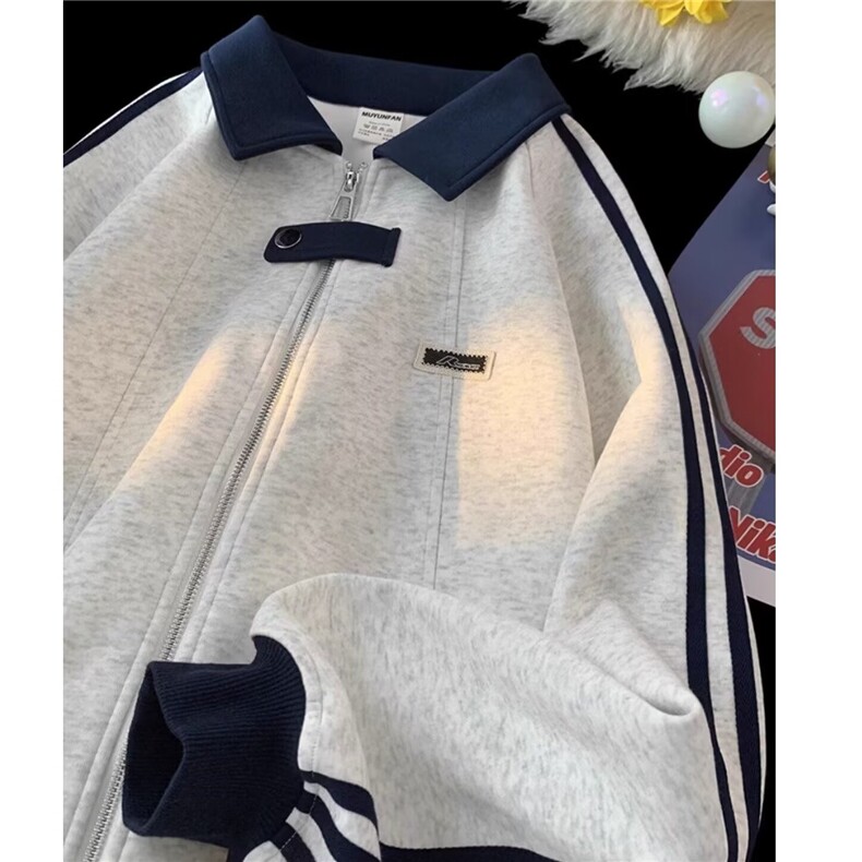 GC02-P482025美式复古休闲宽松开衫外套卫衣男春秋季新款拼接,女装短外套,电商B323A