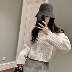 时尚百搭女士麻花纹短款圆领羊毛衫羊毛高品质保暖毛衣，女装羊毛衫，旭驰羊绒