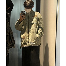 赛车风贴标牛仔外套男女春秋款美式复古夹克上衣宽松JW321，男装夹克，星座1116A（原606A-3）