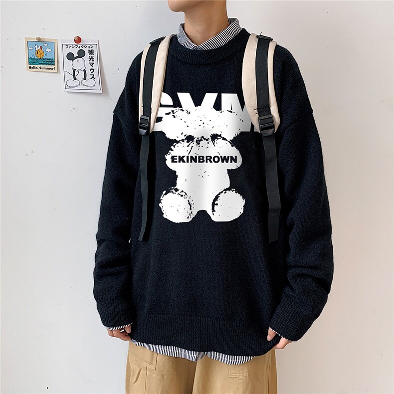 1港风新款宽松休闲中性情侣潮流印花毛衣男外套7695P48加绒P55,男装针织衫/毛衣,星座226-2