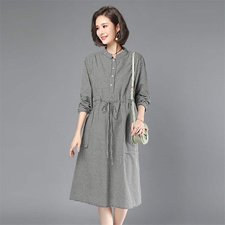 小格子显瘦连衣裙韩版时尚气质优雅百搭，女装连衣裙，独衣靓