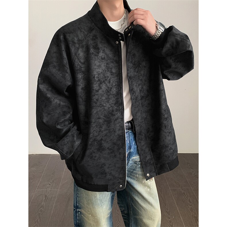 PY302/P85春装新款现货立领皮夹克男雾面潮流宽松大码皮衣外套,男装夹克,电商基地A050
