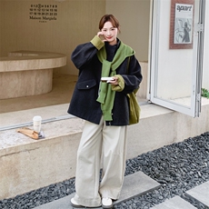 韩系撞色针织拼接拼接夹棉呢外套女秋冬2025新款巨好看气质厚棉服，女装短外套，2C305