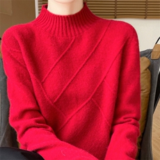2025秋冬百搭时尚简约半高领长袖针织衫，女装羊毛衫，浙麦羊绒