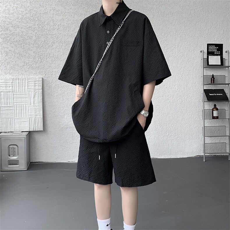 8XL-M日系工装短袖衬衫男夏季POLO衫t恤休闲运动套装TZ38004特P55，男装Polo衫，电商B312