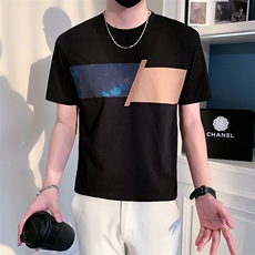 2025新款夏季T恤男短袖潮牌拼接男装半袖体恤A313-1-66397-P48，男装T恤，电商A313-1