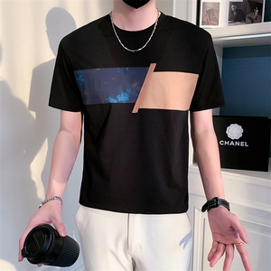 2025新款夏季T恤男短袖潮牌拼接男装半袖体恤 A313-1-66397-P48图片