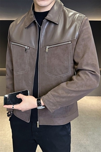 店主风夹克男2025秋款时尚拼皮外套男上衣潮流B317/8032/P135图片