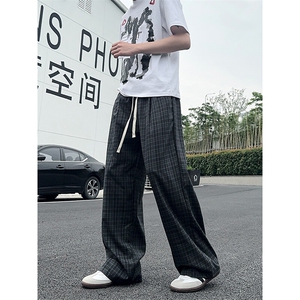 XK468-P35灰色格子裤男夏季薄款慵懒松弛感美式休闲阔腿直筒裤图片