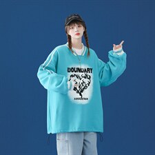 白底美式hiphop慵懒风V领套头卫衣潮牌印花上衣B22--P55控68--，男装卫衣，A247A
