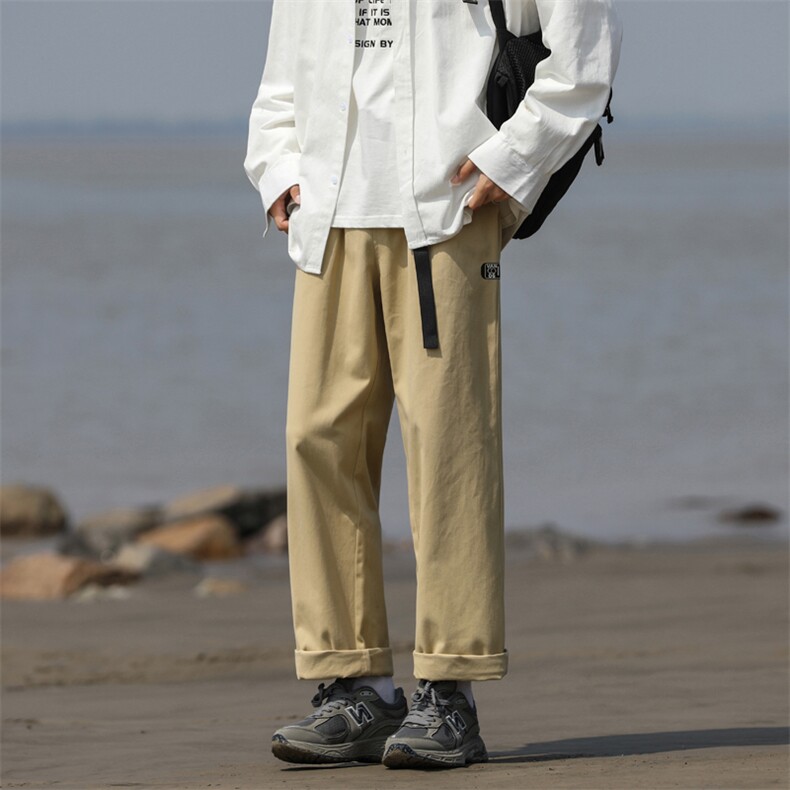 日系纯棉裤子男士新款宽松直筒阔腿男生垂感休闲长裤K667-特批-41，男装棉裤，星座718-1