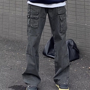 美式复古多口袋工装休闲裤设计感直筒宽松显瘦高街潮牌百搭长裤潮图片