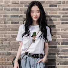 夏季新款时尚卡通女孩印花百搭纯色短袖T恤，女装T恤，L·H·X