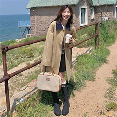 POLO领宽松型宽松风衣中长款纯色春秋英伦风短款百搭气质小个子，女装风衣，蝶眷
