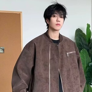 F078-P76 美式复古皮衣外套男款春秋高级感夹克棒球服上衣图片
