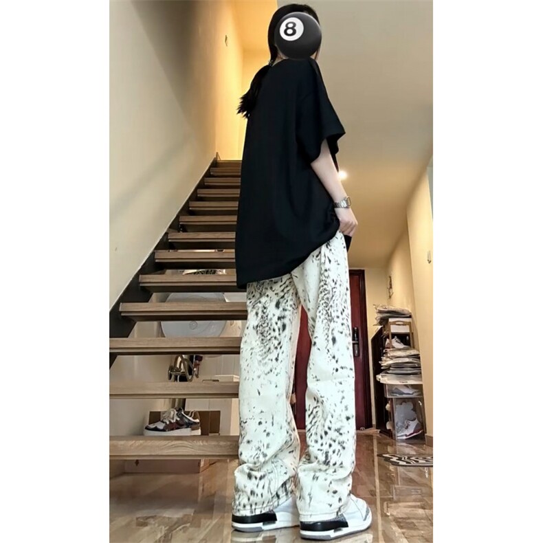 【网图有货】白色豹纹牛仔裤男女美式复古hiphop裤子BK01LL-特P52,男装牛仔裤,星座1007（原301D）