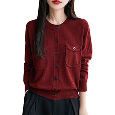 法式miu系开衫女2025新款小香风口袋设计感小众针织外套上衣毛衫，女装针织衫/毛衣，暖烁羊绒