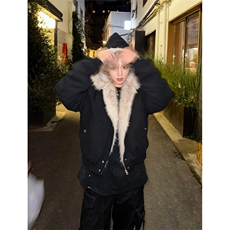 现货高品质美式高街冬季重磅硬挺短款座山雕毛领棉衣男女加厚外套，男装棉衣，电商A486