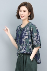 短袖上衣女夏2022新款圆领宽松显瘦印花T恤洋气小衫，女装衬衫，涵誉