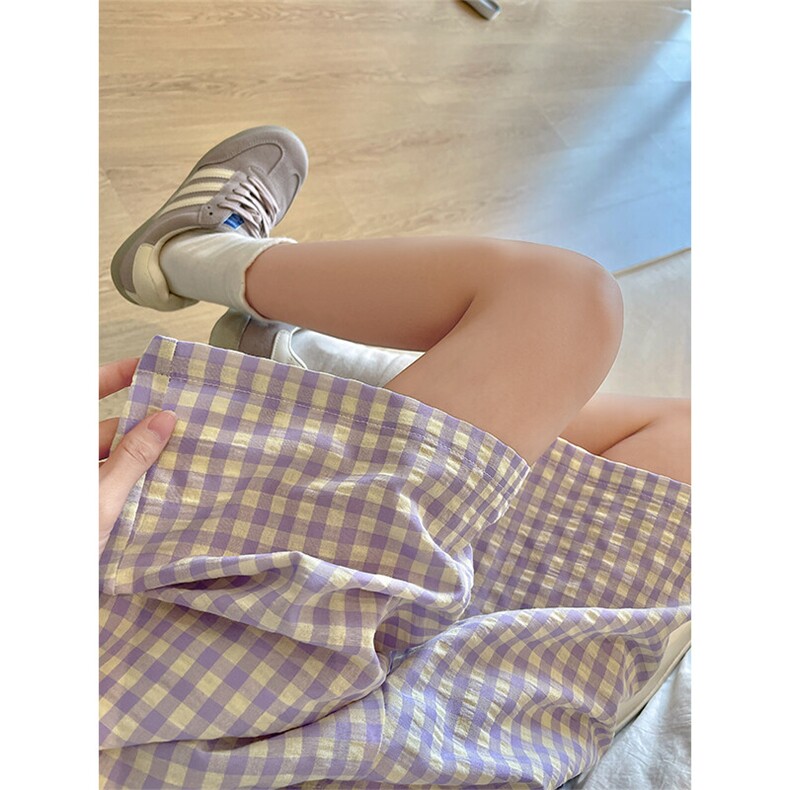 8XL-M美式复古格子休闲五分裤夏季街头风宽松简约直筒短裤DK1538，男装休闲裤，电商D206-1