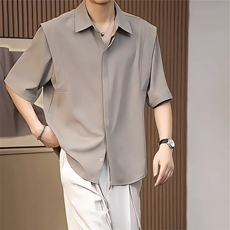 感冰丝短袖衬衫男夏季半袖上衣韩版潮流纯色免烫中袖衬衣XXX10，男装T恤，星座208-5