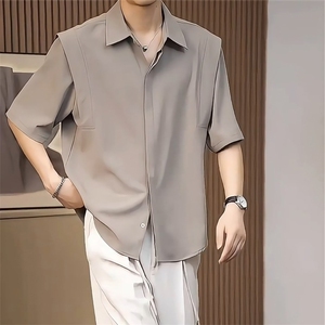 感冰丝短袖衬衫男夏季半袖上衣韩版潮流纯色免烫中袖衬衣XXX10图片