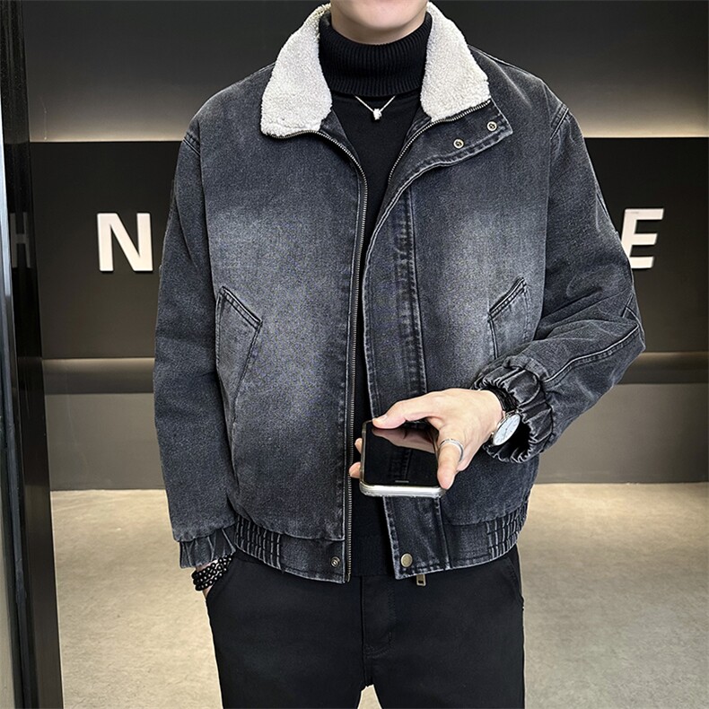 M-3XL9566-P175羊羔毛加绒加厚渐变色牛仔外套男,男装工装外套,电商B321-1