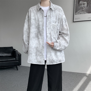 衬衫男秋季新款港风宽松扎染肌理感长袖衬衣CS7012-P40图片