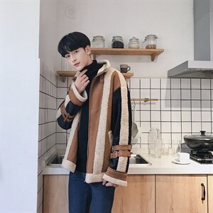 19秋冬休闲短款宽松上衣复古机车夹克仿皮毛一体外套mj230-p165图片