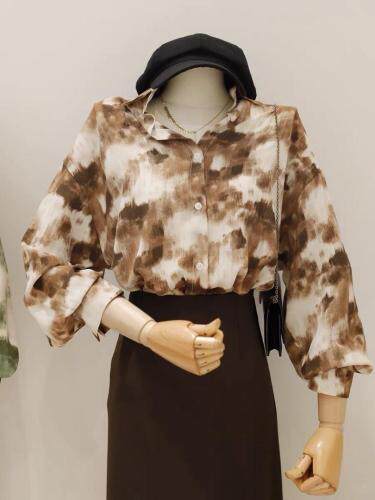 2021年秋季新品水墨画印花复古港味百搭衬衣，其它，L·H·X