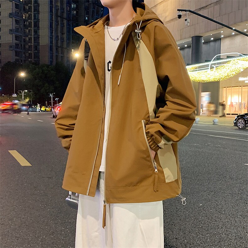 港风拼接上衣夹克宽松落肩拼色冲锋衣外套JK837P75,男装夹克,星座1204-3