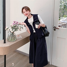 藏青色工装休闲套装裙女2025夏季新款韩系慵懒风马甲半身裙两件套，女装套装/套裙，2C316