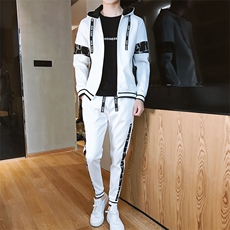 新款男士开衫连帽两件套青少年长袖运动休闲卫衣套装男J02P60，男装休闲套装，电商A086