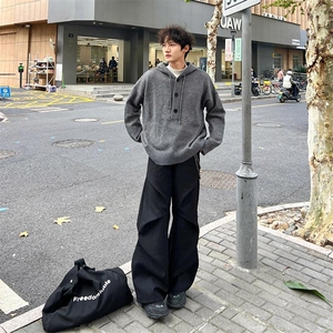 重磅秋冬装北极绒开衫毛衣美式复古休闲慵懒风针织衫加厚连帽外套图片