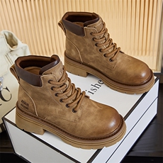 真皮大黄靴女2024秋冬新款复古英伦风马丁靴女短筒机车靴百搭女靴，女鞋马丁靴，电商A223