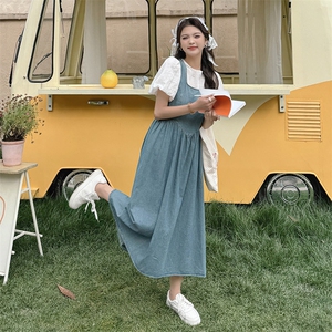 复古牛仔背带裙套装女2025夏季新款法式温柔风气质减龄休闲两件套图片
