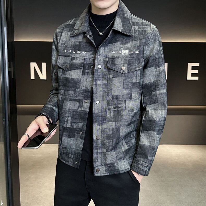 冬季加绒皮衣男水洗皮高级感格子面料皮夹克外套B317-8612-P145,男装夹克,电商B317